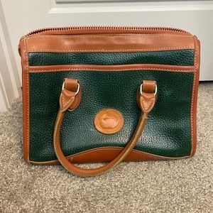 Brown and green handbag